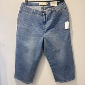 Soft Surroundings Size-24W Plus Ultimate Wide Leg Cropped Jeans Patch Pockets